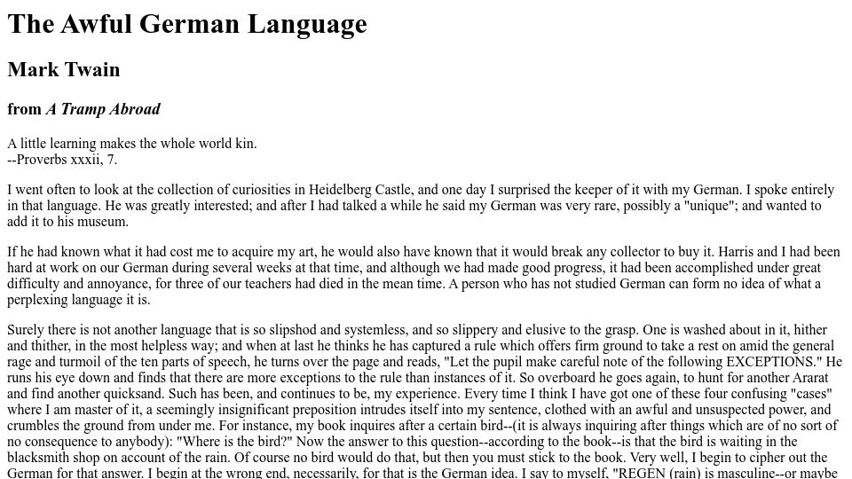 Screenshot of faculty.georgetown.edu: The Awful German Language (1880)