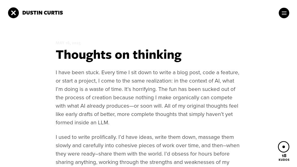 Screenshot of dcurt.is: Thoughts on thinking