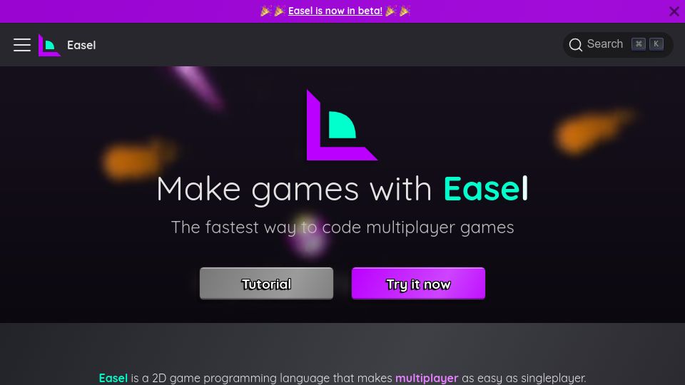 Screenshot of easel.games: Show HN: Easel – Code multiplayer games like singleplayer