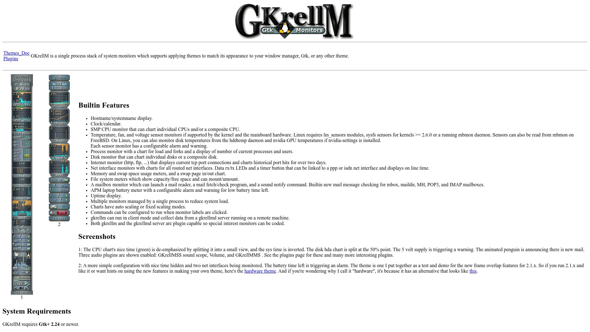 Screenshot of gkrellm.srcbox.net: GTK Krell Monitors