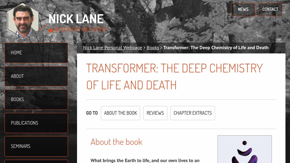 Screenshot of nick-lane.net: Transformer: The Deep Chemistry of Life and Death