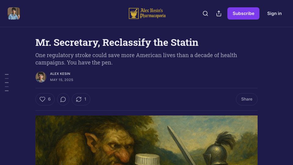 Screenshot of alexkesin.com: Mr. Secretary, Reclassify the Statin