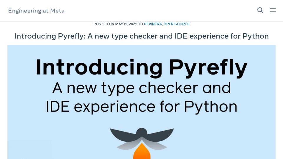 Screenshot of engineering.fb.com: Pyrefly: A new type checker and IDE experience for Python
