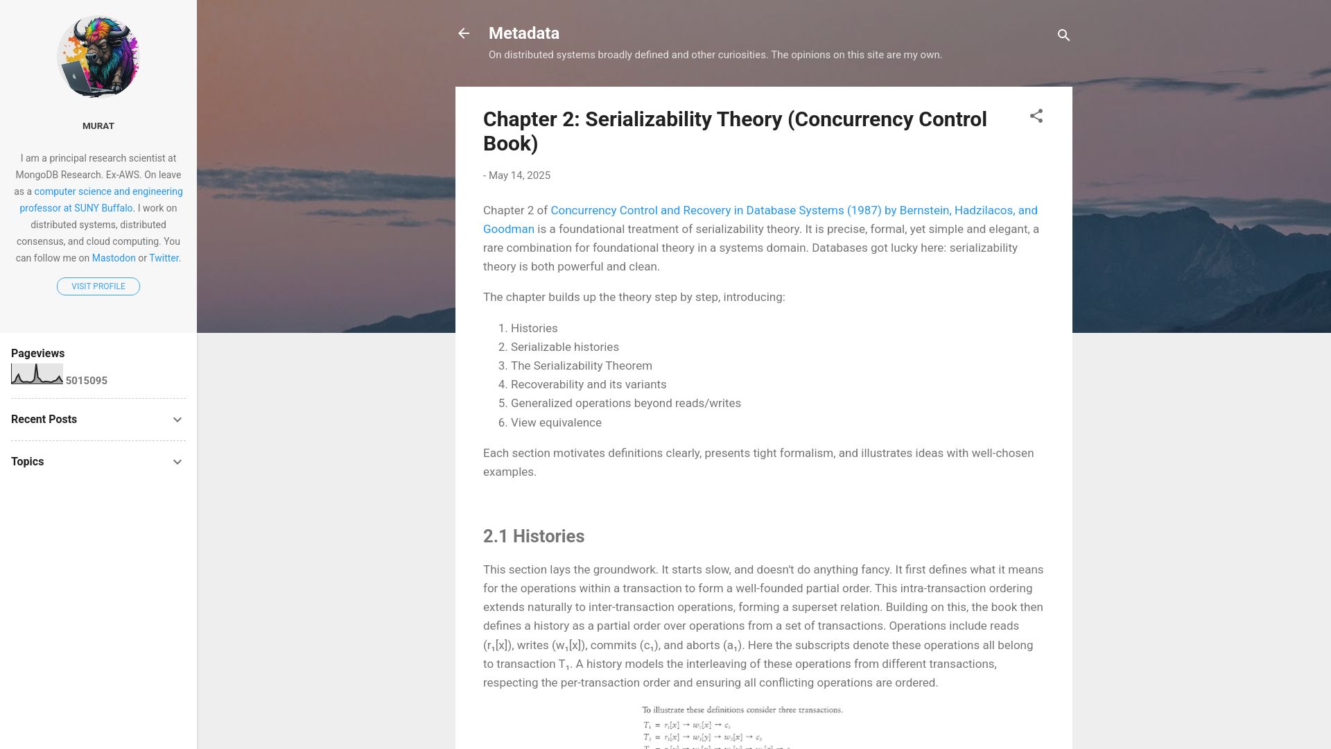 Screenshot of muratbuffalo.blogspot.com: Chapter 2: Serializability Theory (1987 Concurrency Control Book)