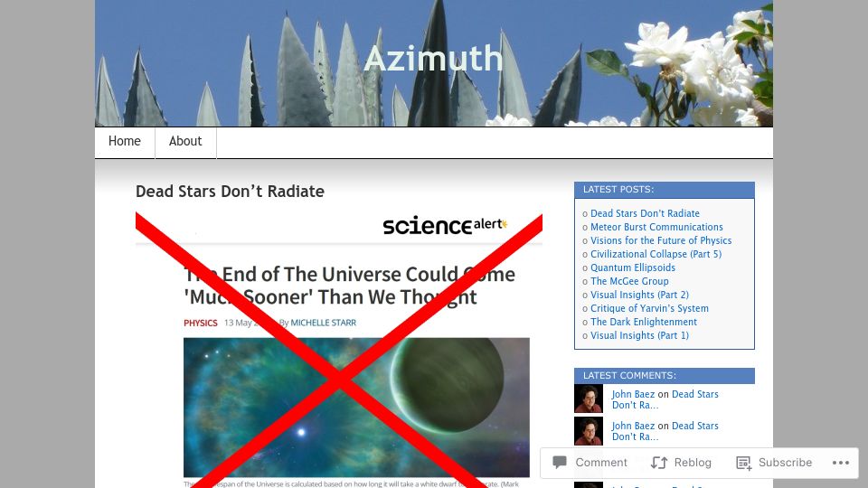 Screenshot of johncarlosbaez.wordpress.com: Dead Stars Don’t Radiate