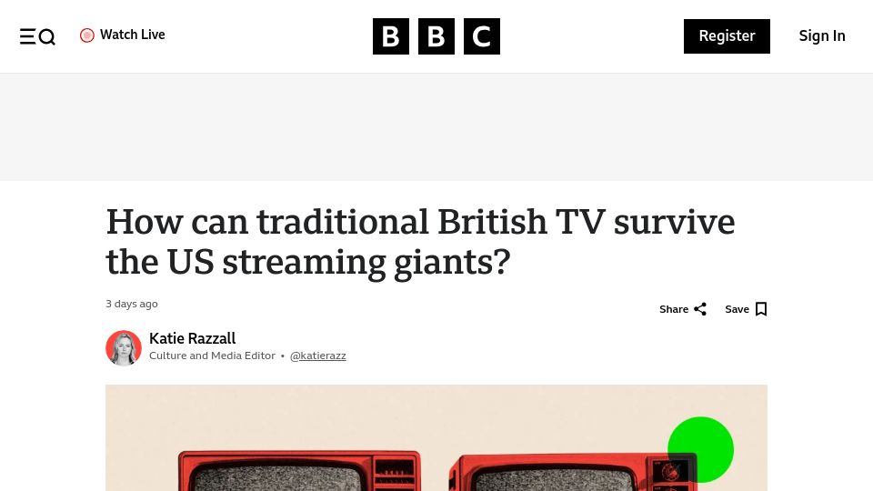 Screenshot of bbc.co.uk: How can traditional British TV survive the US streaming giants
