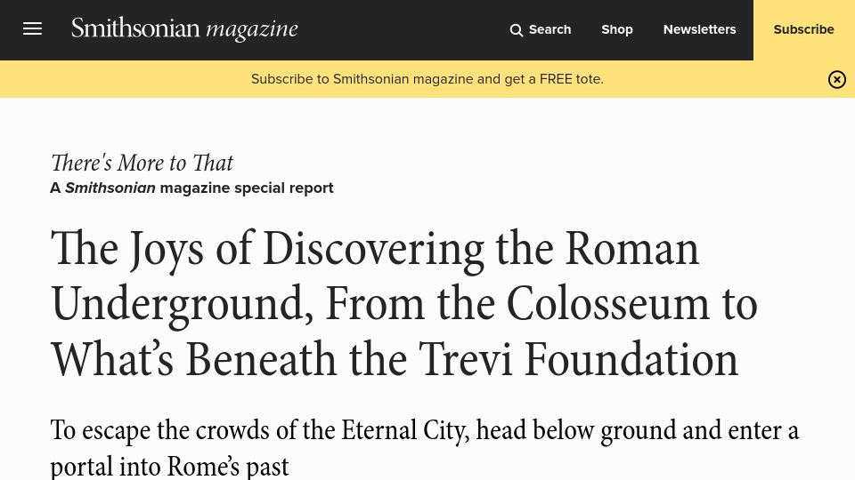 Screenshot of smithsonianmag.com: The Joys of Discovering the Roman Underground