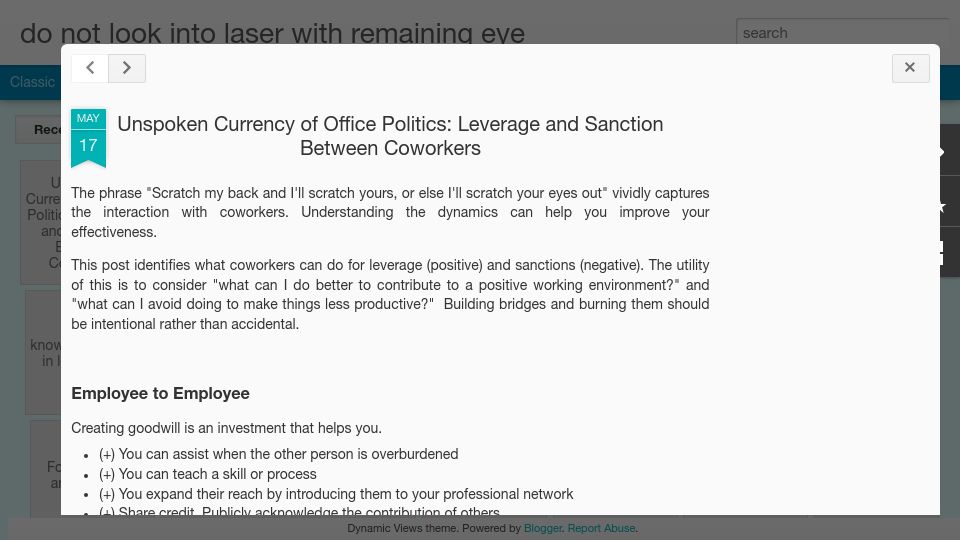 Screenshot of graphthinking.blogspot.com: Unspoken Currency of Office Politics: Leverage and Sanction Between Coworkers