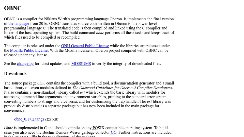 Screenshot of miasap.se: OBNC – Oberon-07 Compiler