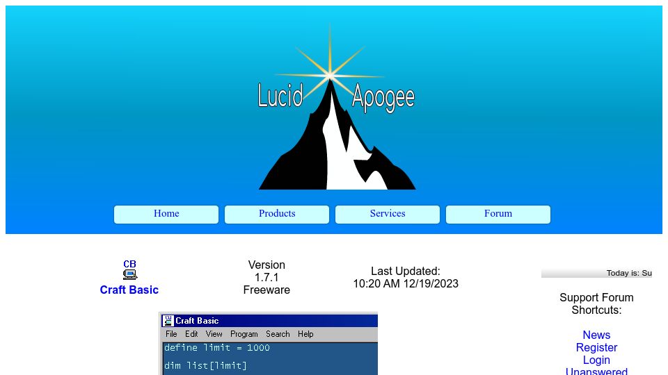 Screenshot of lucidapogee.com: Craft Basic (Windows 95 and up)