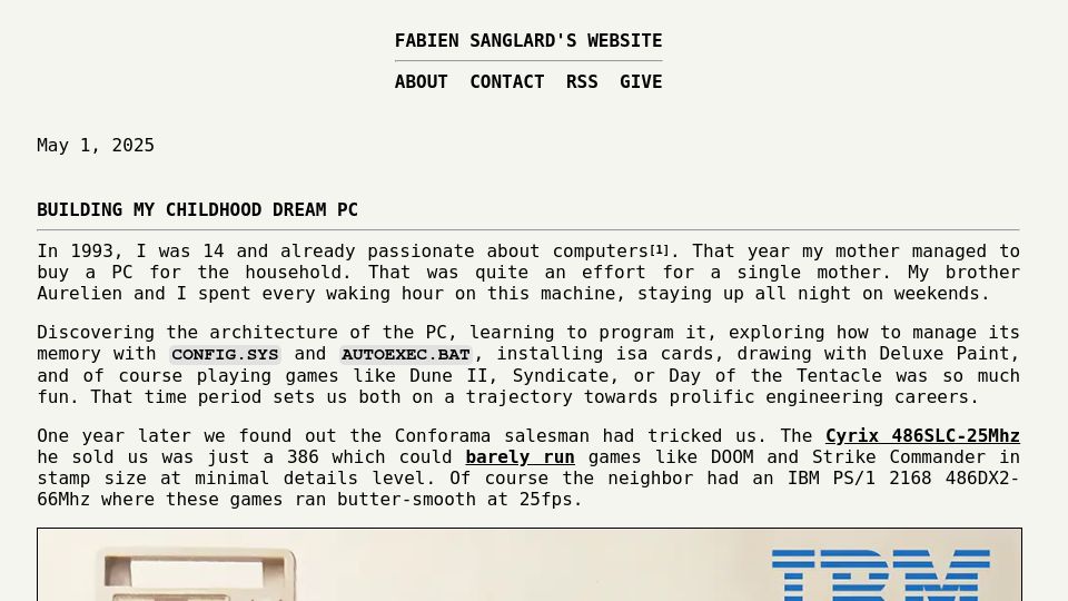 Screenshot of fabiensanglard.net: Building my childhood dream PC