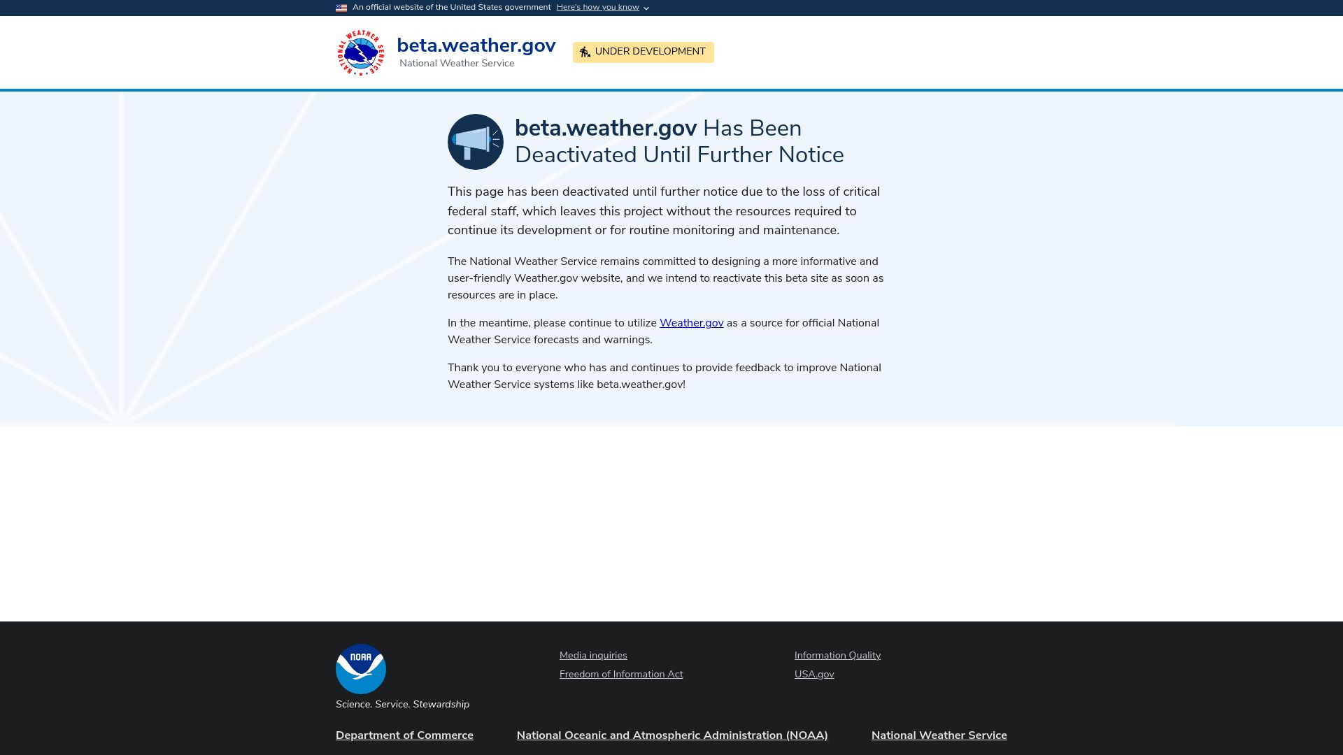 Screenshot of beta.weather.gov: Beta.weather.gov