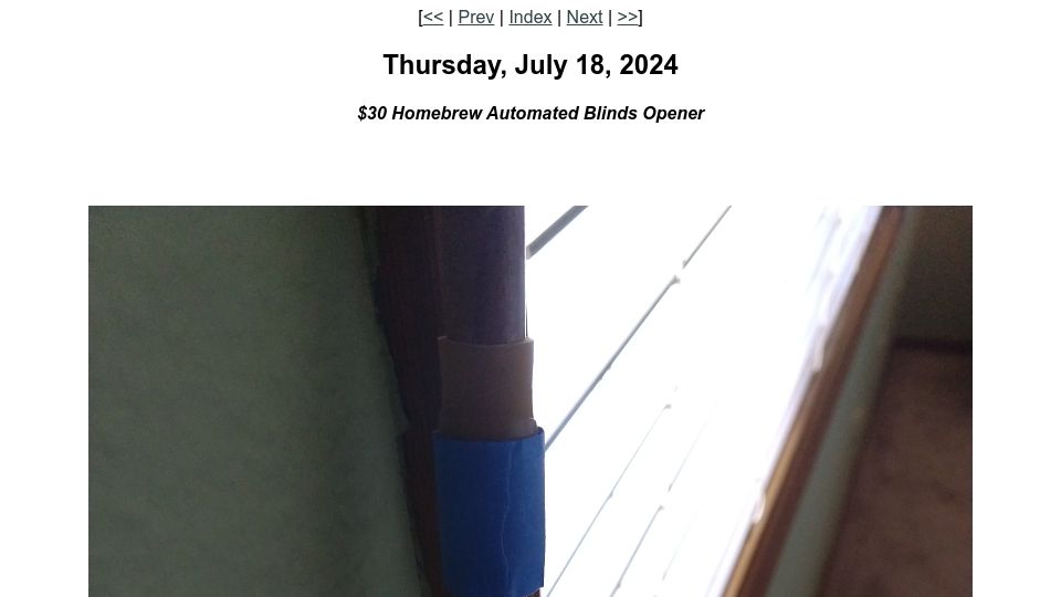 Screenshot of sifter.org: $30 Homebrew Automated Blinds Opener (2024)