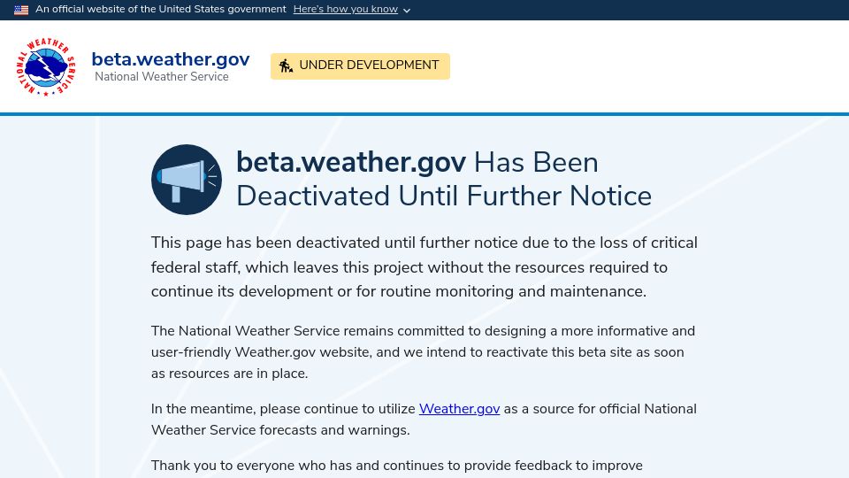 Screenshot of beta.weather.gov: Beta.weather.gov