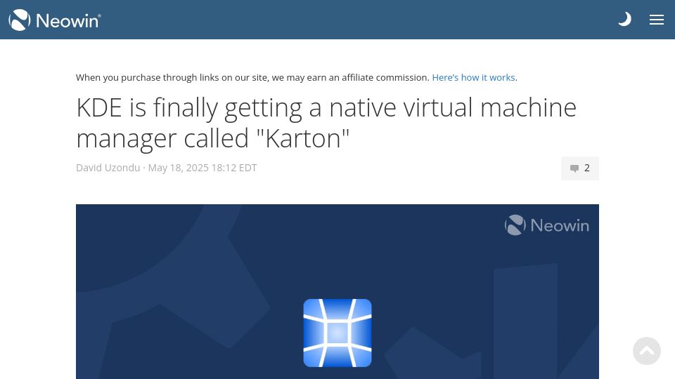 Screenshot of neowin.net: KDE is finally getting a native virtual machine manager called “Karton”
