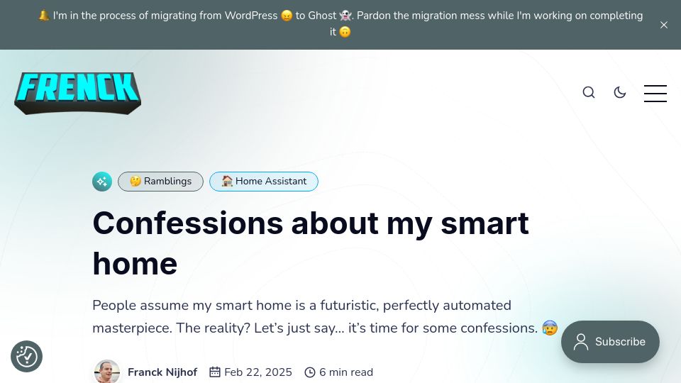 Screenshot of frenck.dev: Confessions about my smart home