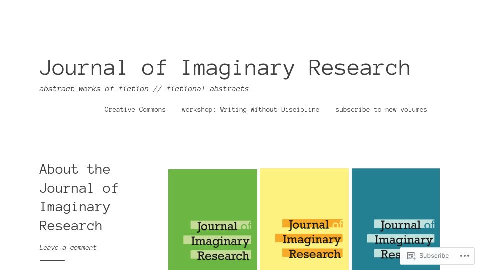 Screenshot of journalofimaginaryresearch.home.blog: The Journal of Imaginary Research