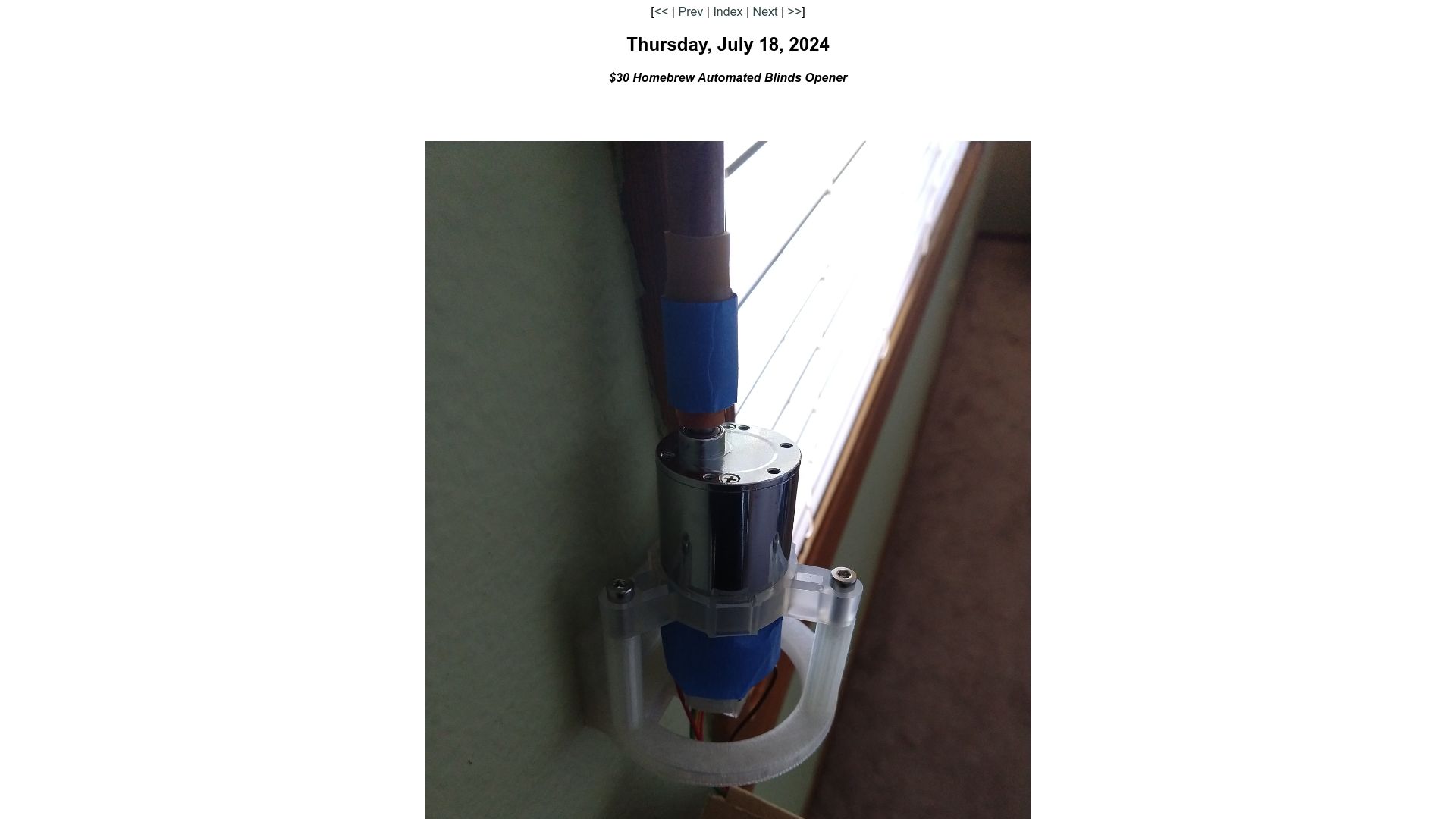 Screenshot of sifter.org: $30 Homebrew Automated Blinds Opener (2024)