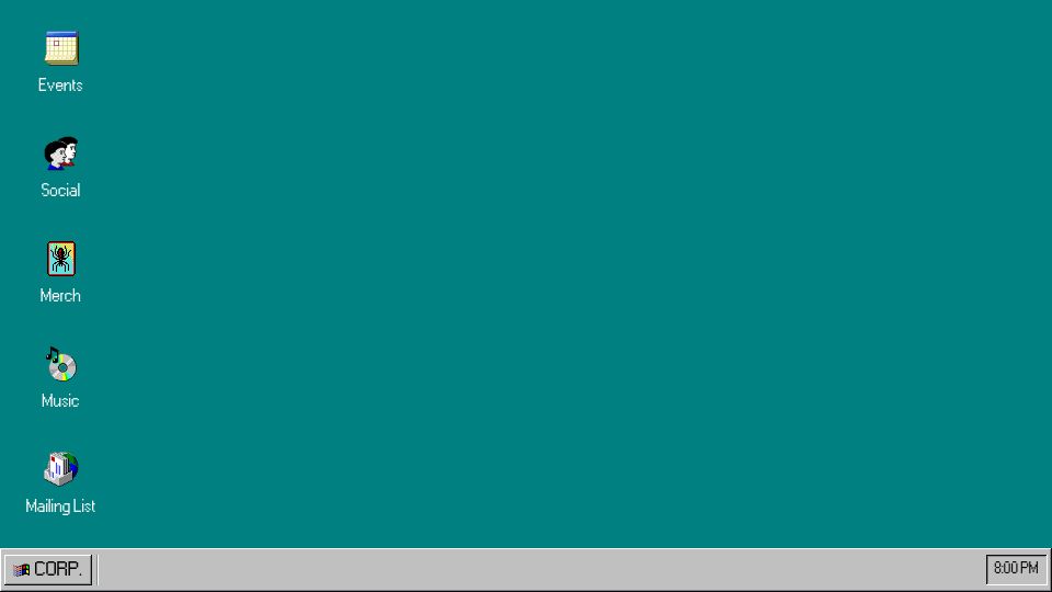 Screenshot of corp.band: Show HN: Windows 98 themed website in 1 HTML file for my post punk band