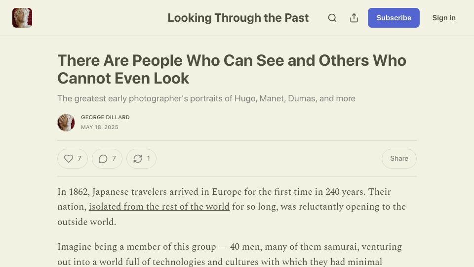 Screenshot of worldhistory.substack.com: “There are people who can see and others who cannot even look”