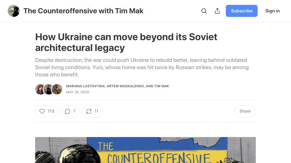 Screenshot of counteroffensive.news: Ukraine can move beyond its Soviet architectural legacy