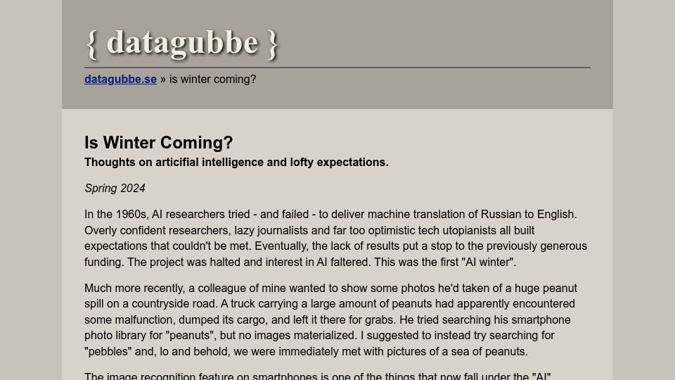 Screenshot of datagubbe.se: Is Winter Coming? (2024)