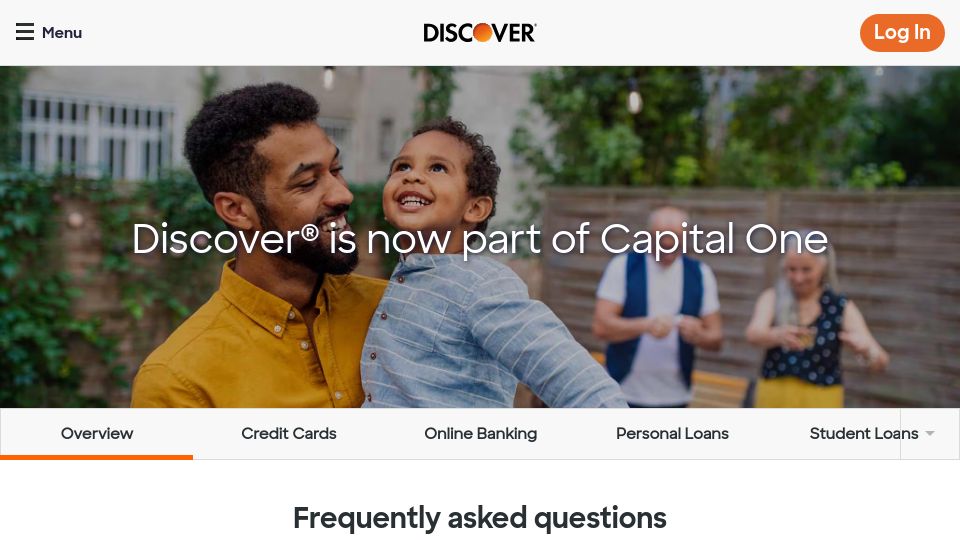 Screenshot of discover.com: Discover is now part of Capital One