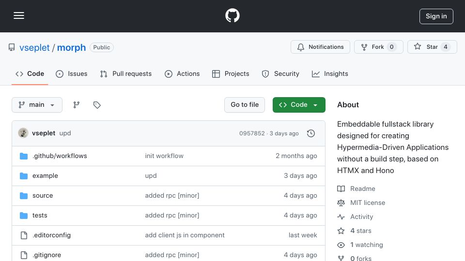 Screenshot of github.com: Show HN: I reinvented PHP in TypeScript (demo)