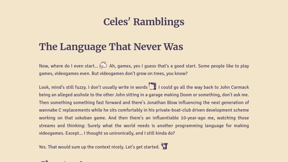 Screenshot of blog.celes42.com: The Language That Never Was