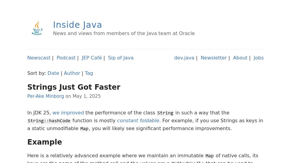 Screenshot of inside.java: Strings Just Got Faster
