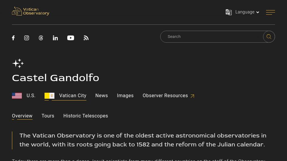 Screenshot of vaticanobservatory.org: Vatican Observatory