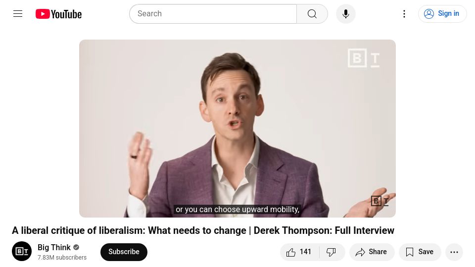 Screenshot of youtube.com: A liberal critique of liberalism: What needs to change [video]
