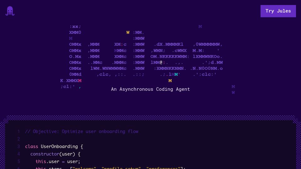 Screenshot of jules.google: Jules: An Asynchronous Coding Agent