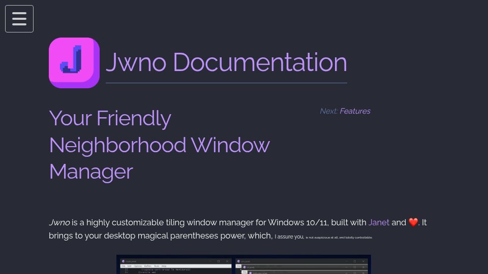 Screenshot of agent-kilo.github.io: Show HN: A Tiling Window Manager for Windows, Written in Janet