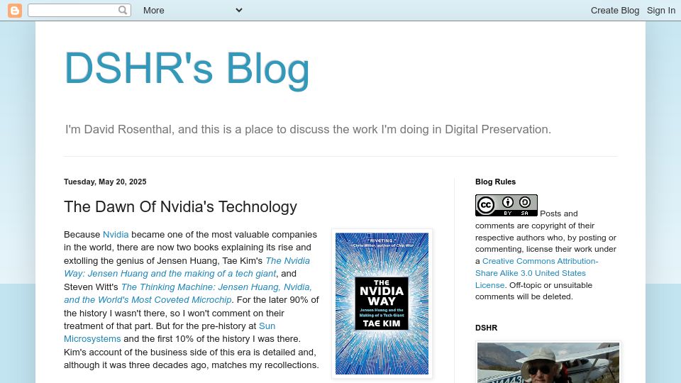 Screenshot of blog.dshr.org: The Dawn of Nvidia's Technology