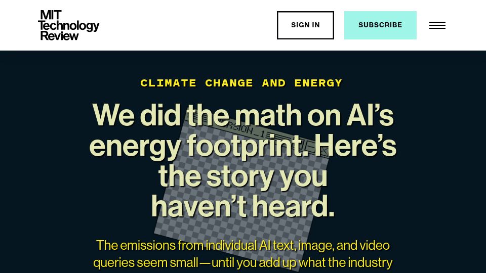 Screenshot of technologyreview.com: AI's energy footprint