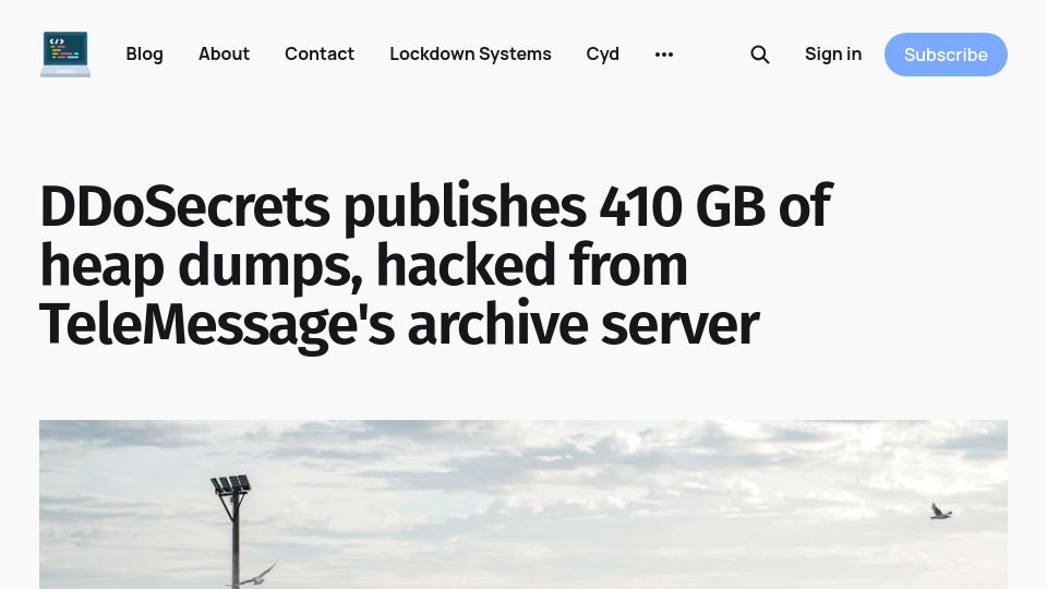 Screenshot of micahflee.com: DDoSecrets publishes 410 GB of heap dumps, hacked from TeleMessage