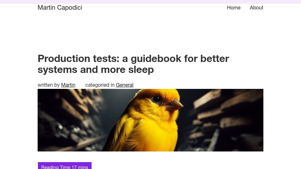 Screenshot of martincapodici.com: Production tests: a guidebook for better systems and more sleep