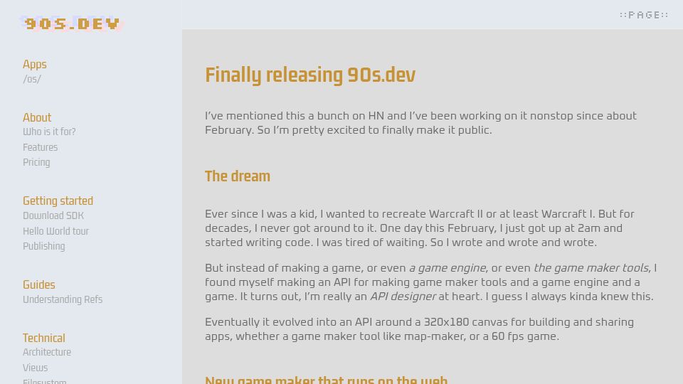 Screenshot of 90s.dev: Show HN: 90s.dev – Game maker that runs on the web