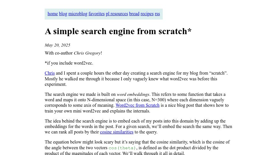 Screenshot of bernsteinbear.com: A simple search engine from scratch