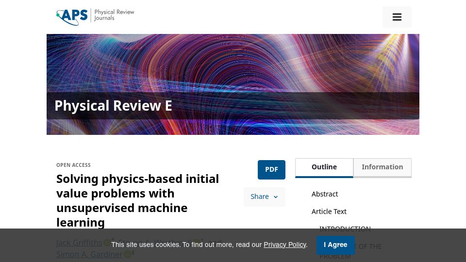 Screenshot of link.aps.org: Solving physics-based initial value problems with unsupervised machine learning