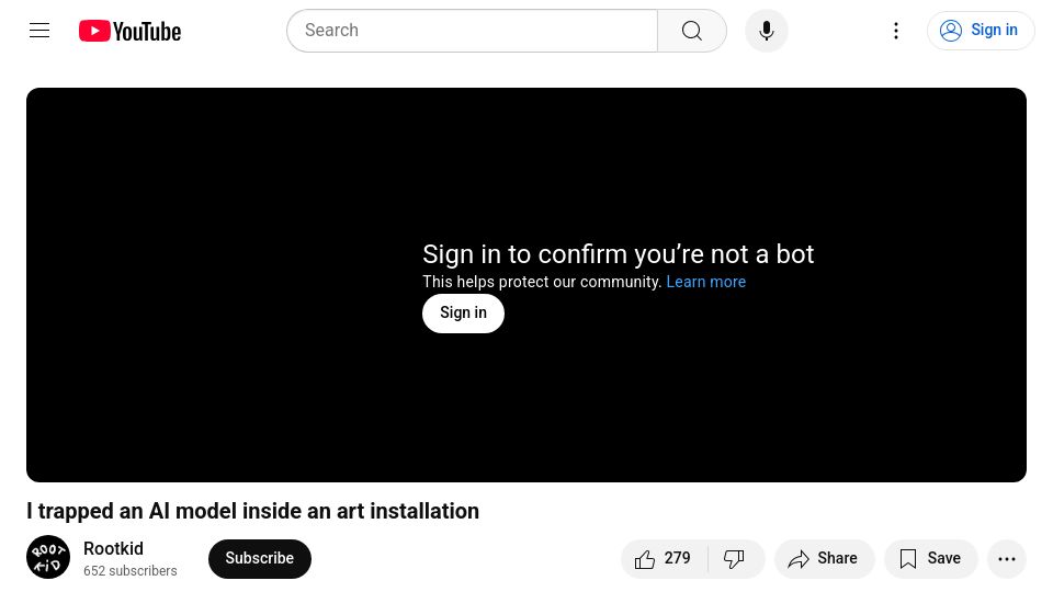Screenshot of youtube.com: I trapped an AI model inside an art installation [video]