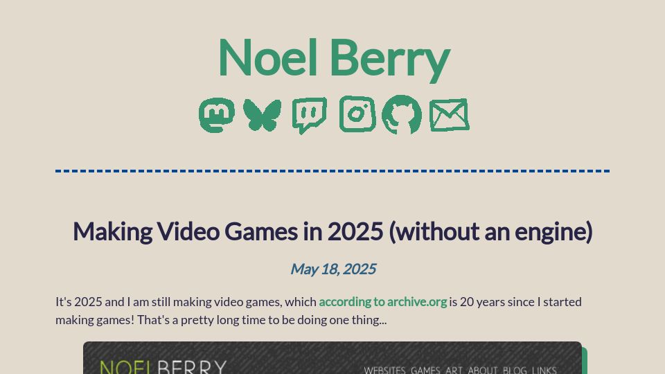 Screenshot of noelberry.ca: Making video games (without an engine) in 2025