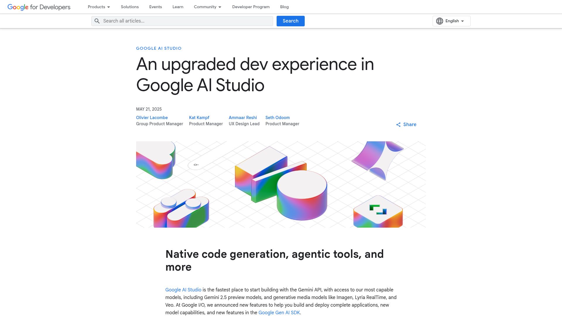 Screenshot of developers.googleblog.com: An upgraded dev experience in Google AI Studio