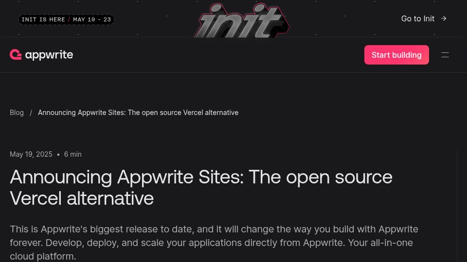 Screenshot of appwrite.io: Show HN: Appwrite Sites – the open-source vercel alternative
