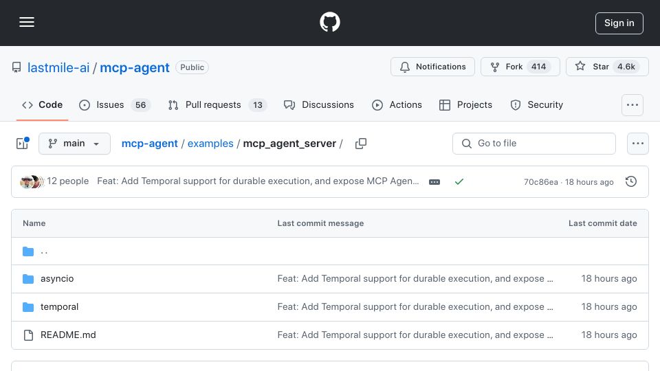 Screenshot of github.com: Show HN: Representing Agents as MCP Servers