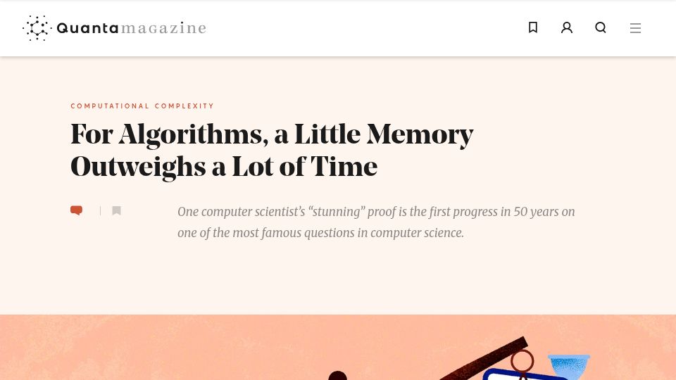 Screenshot of quantamagazine.org: For algorithms, a little memory outweighs a lot of time