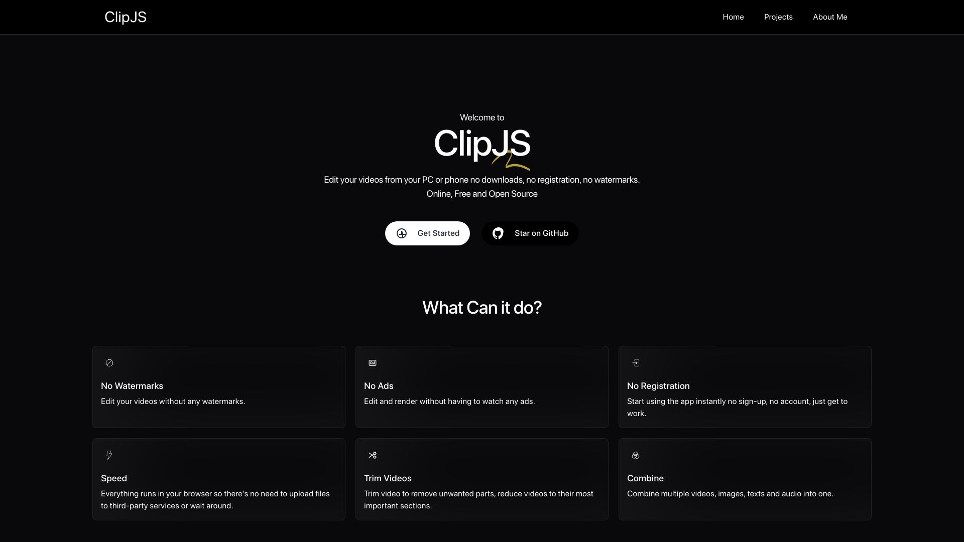 Screenshot of clipjs.vercel.app: Show HN: ClipJS – Edit your videos from a PC or phone