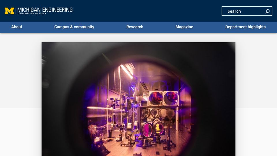 Screenshot of news.engin.umich.edu: ZEUS – A new two-petawatt laser facility at the University of Michigan
