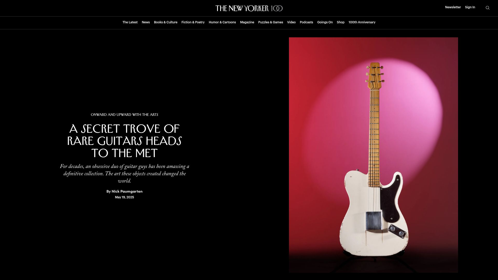 Screenshot of newyorker.com: A Secret Trove of Rare Guitars Heads to the Met